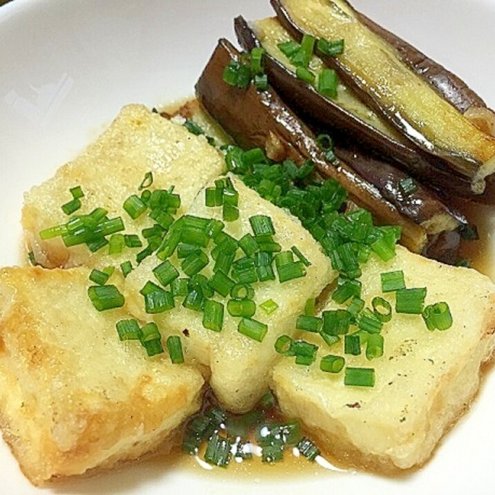 にんにく風味の、豆腐と茄子の揚げ浸し